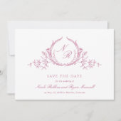 Elegant Mauve Pink Watercolor Monogram Calligraphy Save The Date (Vorderseite)