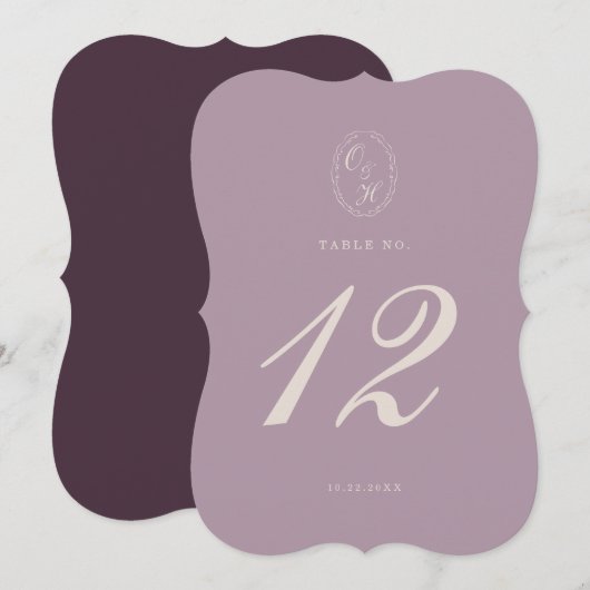 Elegant Mauve Plum Die Cut Table Number Einladung (Vorne/Hinten)