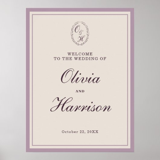 Elegant Mauve Plum Wedding Welcome Sign Poster (Vorne)