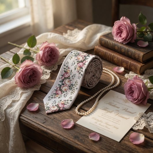 Elegant Mauve Rose Vintage Floral  Krawatte