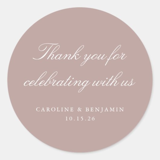 Elegant Mauve Script Wedding Custom Vielen Dank Runder Aufkleber (Vorderseite)