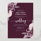 Elegant Mauve Silver Floral Wedding Folieneinladung (Vorderseite)