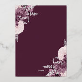 Elegant Mauve Silver Floral Wedding Folieneinladung (Rückseite)