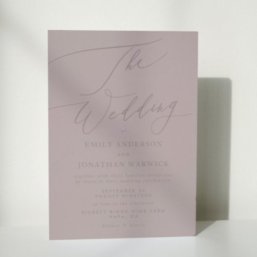 Elegant Mauve Taupe Calligraphy The Wedding Einladung