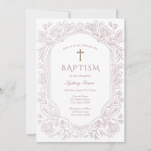Elegant Mauve Traditional Baptism Invitation Einladung (Vorderseite)