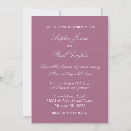 Elegant Mauve Wedding Einladung (Vorderseite)