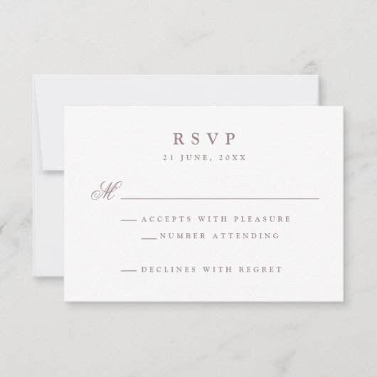 Elegant Mauve Wedding RSVP Karte (Vorderseite)