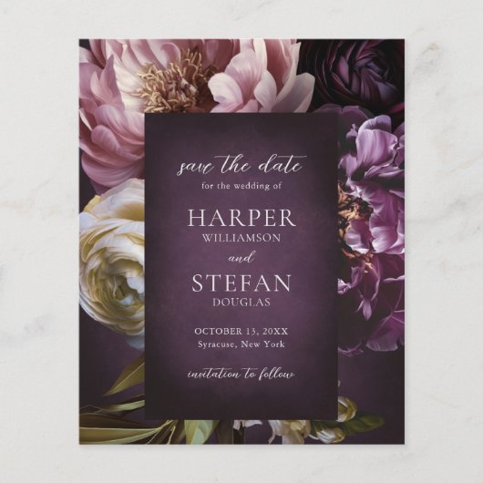Elegant Maximalist Floral Wedding Save the Date Flyer (Vorne)