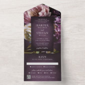 Elegant Maximalist Purple Floral QR Code Wedding All In One Einladung (Innen Boden)