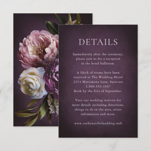 Elegant Maximalist Purple Floral Wedding Begleitkarte (Vorne/Hinten)