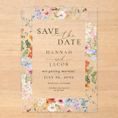 Elegant Meadow Wildflower Wedding Save the Date Acryleinladungen (Vorderseite)