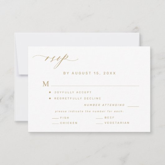 Elegant meals option gold and white wedding RSVP karte (Vorderseite)