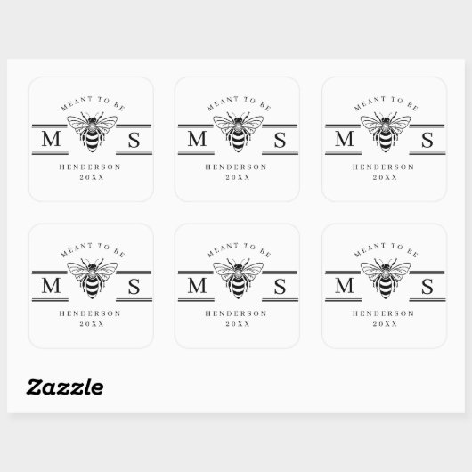 Elegant “Meant to Be” Wedding Names Design Quadratischer Aufkleber (Blatt)