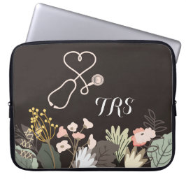 Elegant Medical Doctor or Nurse Floral Monogram Laptopschutzhülle