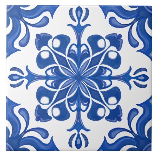 Elegant Mediterranean Blue White Pattern Fliese (Vorderseite)