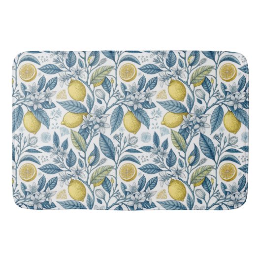 Elegant Mediterranean Lemon Botanical Navy Badematte (Vorderseite)