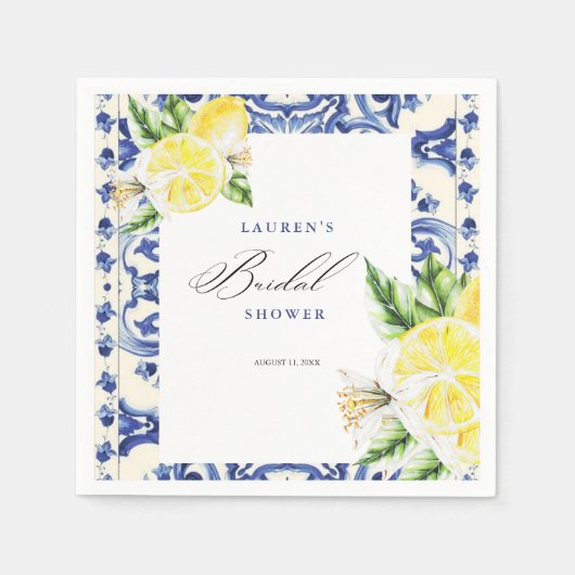 Elegant Mediterranean Lemon Floral Bridal Shower Serviette (Vorderseite)