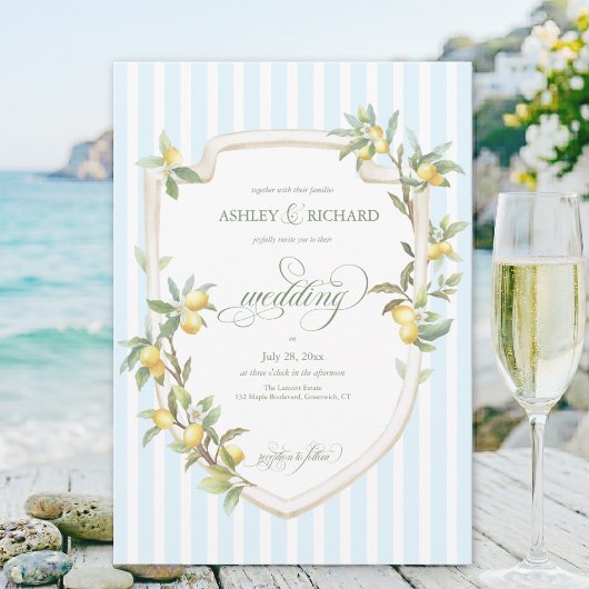 Elegant Mediterranean Lemon Wedding Invitation Einladung