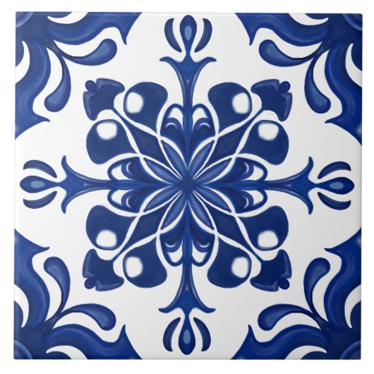 Elegant Mediterranean Navy Blue White Pattern Fliese (Vorderseite)