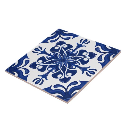 Elegant Mediterranean Navy Blue White Pattern Fliese (Seite)