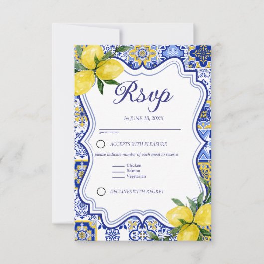 Elegant Meditterranean Wedding with italian tiles RSVP Karte (Vorderseite)