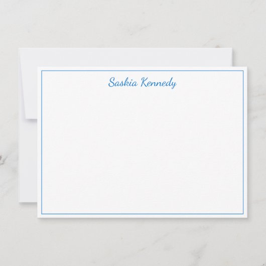 Elegant Medium Blue Script Border Personalisiert Mitteilungskarte (Vorderseite)