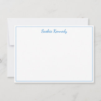 Elegant Medium Blue Script Border Personalisiert Mitteilungskarte