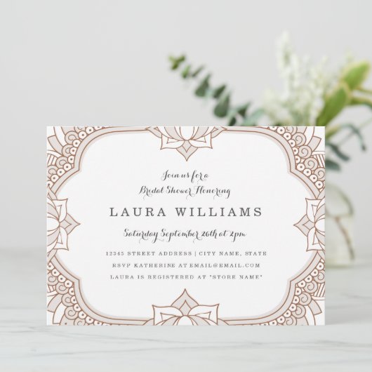 Elegant Mehndi Brautparty Einladung (Stehend Vorderseite)