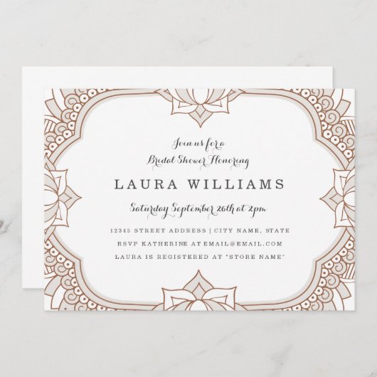 Elegant Mehndi Brautparty Einladung (Vorne/Hinten)