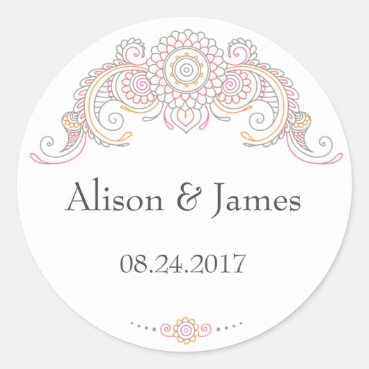 Elegant Mehndi Design Rundkleber Runder Aufkleber (Vorderseite)