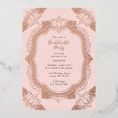 Elegant Mehndi Junggeselinnen-Abschied Rose Gold Folieneinladung (Vorderseite)