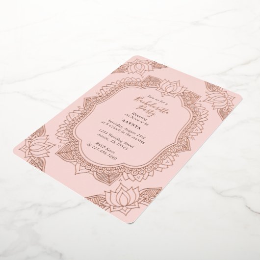 Elegant Mehndi Junggeselinnen-Abschied Rose Gold Folieneinladung (Gedreht)