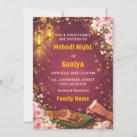 Elegant Mehndi Night Ceremony Invitation Einladung (Vorderseite)