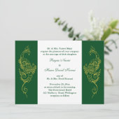 Elegant Mehndi Peacock Wedding Invite Green White Einladung (Stehend Vorderseite)