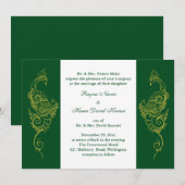 Elegant Mehndi Peacock Wedding Invite Green White Einladung (Vorne/Hinten)
