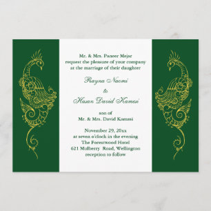Elegant Mehndi Peacock Wedding Invite Green White Einladung