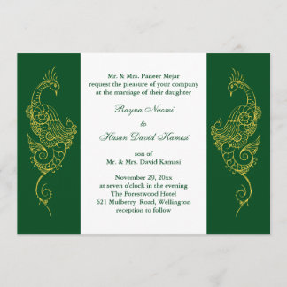 Elegant Mehndi Peacock Wedding Invite Green White Einladung
