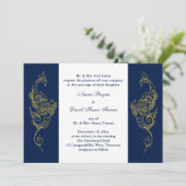 Elegant Mehndi Peacock Wedding Invite Navy & White Einladung (Stehend Vorderseite)