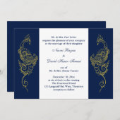 Elegant Mehndi Peacock Wedding Invite Navy & White Einladung (Vorne/Hinten)