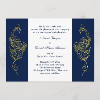 Elegant Mehndi Peacock Wedding Invite Navy & White Einladung