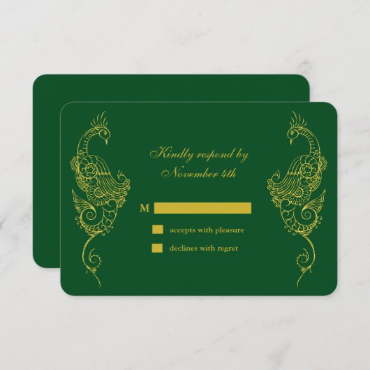 Elegant Mehndi Peacock Wedding RSVP - grün (Vorne/Hinten)