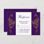 Elegant Mehndi Peacock Wedding RSVP Lila White (Vorne/Hinten)