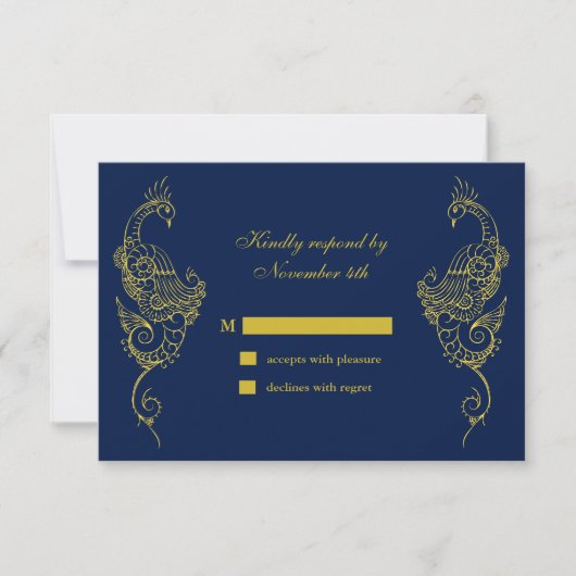 Elegant Mehndi Peacock Wedding RSVP - Marine (Vorderseite)