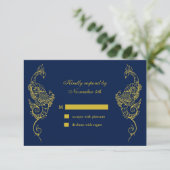 Elegant Mehndi Peacock Wedding RSVP - Marine (Stehend Vorderseite)