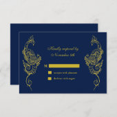 Elegant Mehndi Peacock Wedding RSVP - Marine (Vorne/Hinten)