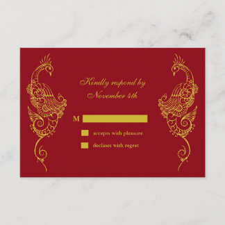 Elegant Mehndi Peacock Wedding RSVP - rot Karte