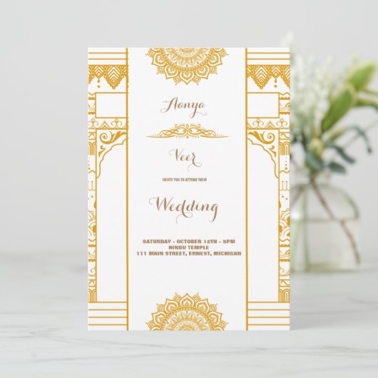 Elegant Mehndi Wedding Einladung (Stehend Vorderseite)