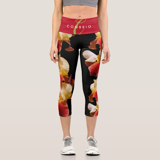 Elegant, mehrfarbig, gebärdet Iris Germanica Capri Leggings (Vorderseite)