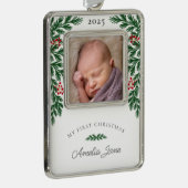 Elegant Mein erstes Weihnachtsfest-Foto Rahmen-Ornament Silber (Rechts)