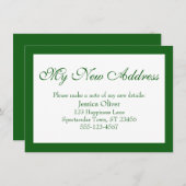 Elegant meine neue Adresse Grün auf Weiß Begleitkarte (Vorne/Hinten)